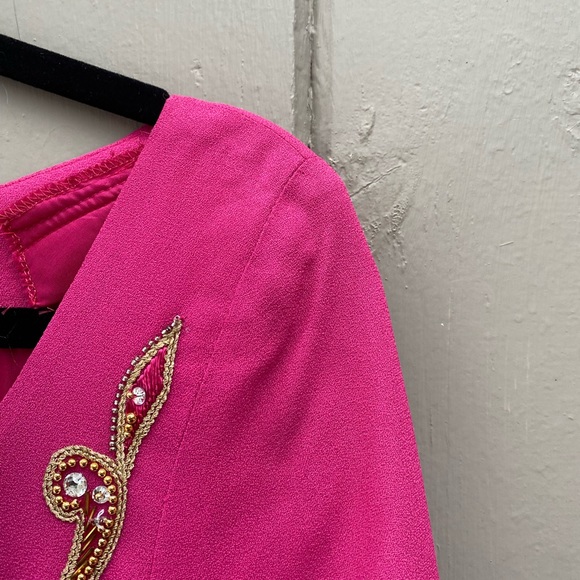 Isabelle Allard Paris Magenta Dress Gold Bead Botanical Paisley Applique - Picture 9 of 11